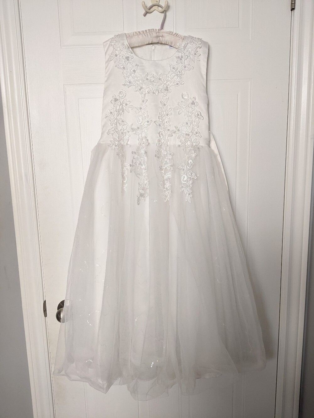 Pearl and Lace Sparkle Tulle Flower Girl Or Communion Dress in Ivory Size 10-12